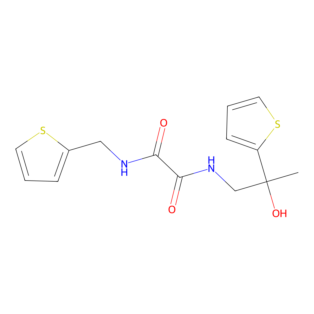 N1-(2-hydroxy-2-(thiophen-2-yl)propyl)-N2-(thiophen-2-ylmethyl)oxalamide molecular structure, CAS 1351609-51-2