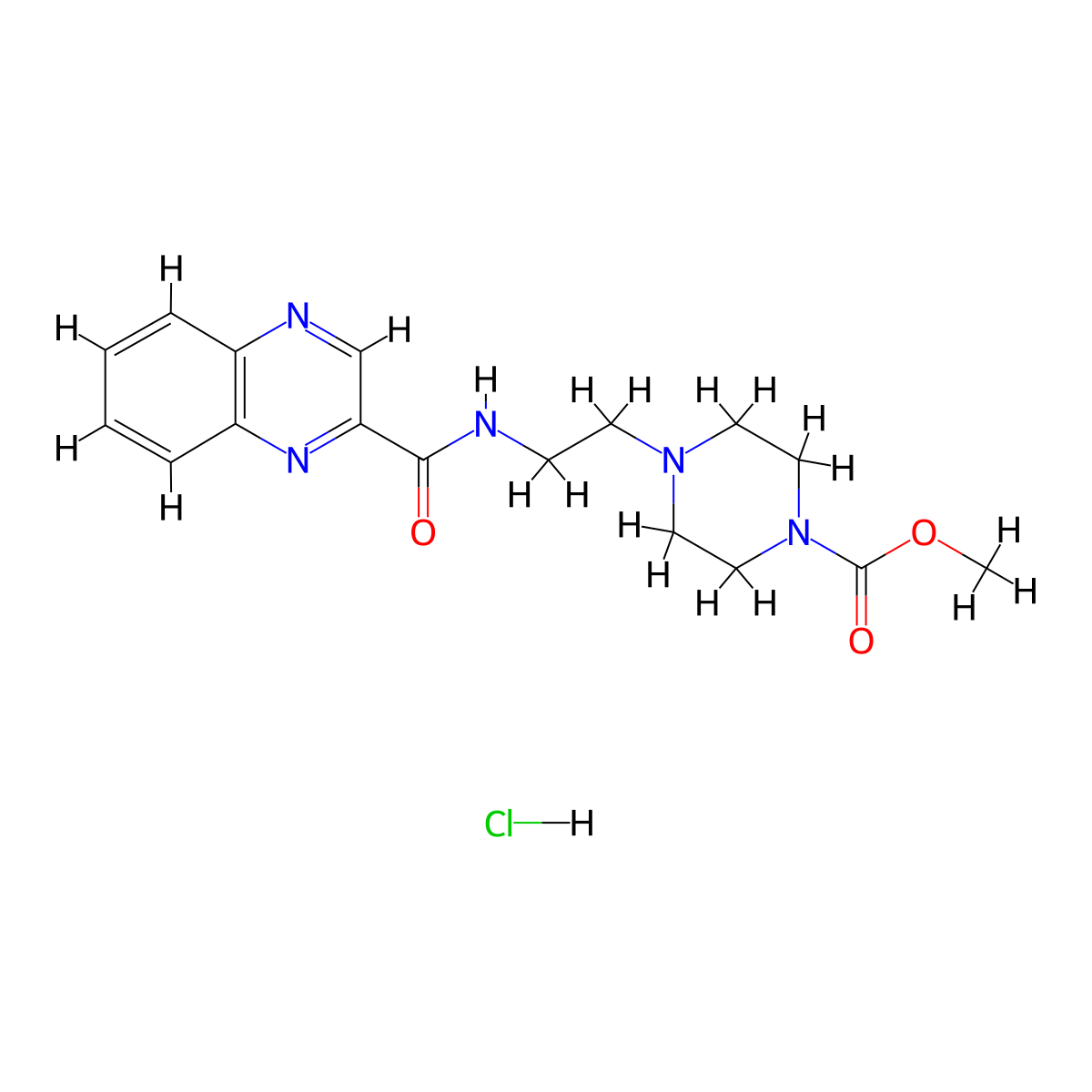Methyl 4-(2-(quinoxaline-2-carboxamido)ethyl)piperazine-1-carboxylate hydrochloride molecular structure, CAS 1351609-60-3