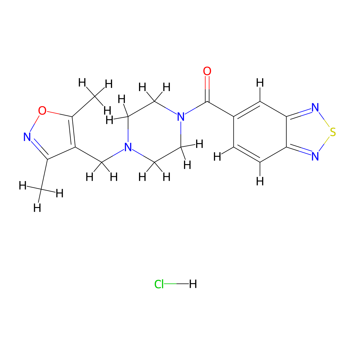 Benzo[c][1,2,5]thiadiazol-5-yl(4-((3,5-dimethylisoxazol-4-yl)methyl)piperazin-1-yl)methanone hydrochloride molecular structure, CAS 1351609-76-1