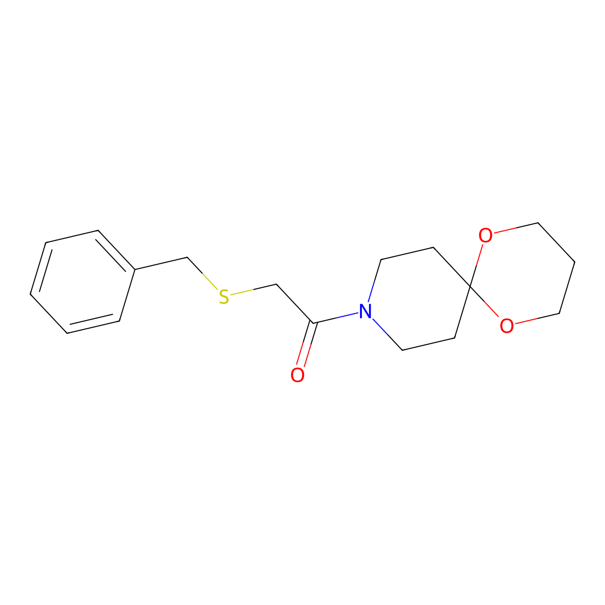 2-(Benzylthio)-1-(1,5-dioxa-9-azaspiro[5.5]undecan-9-yl)ethanone molecular structure, CAS 1351609-77-2