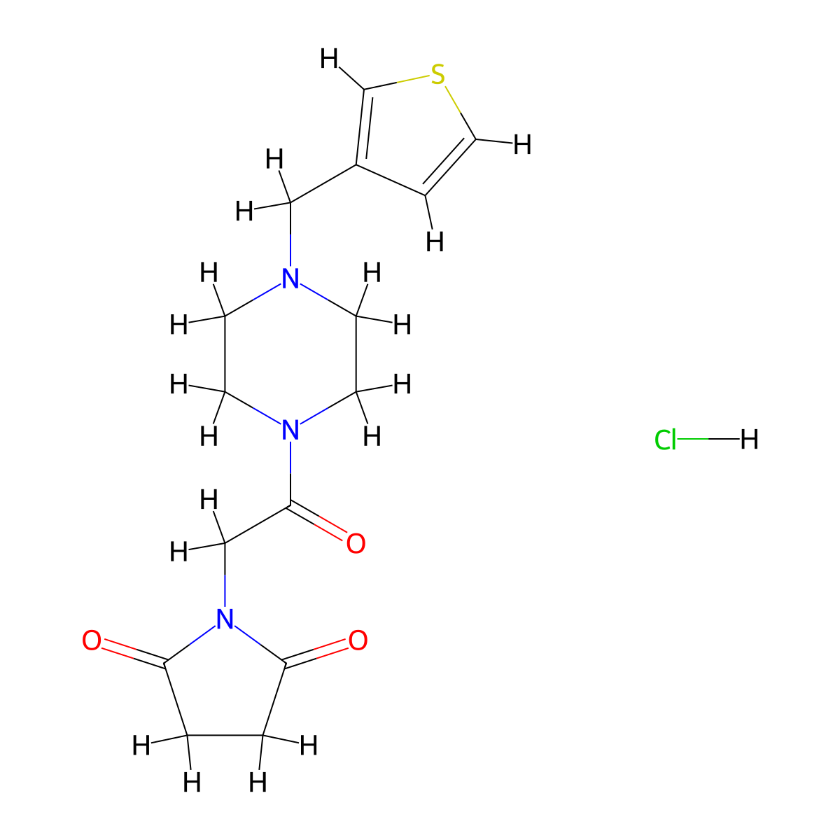 1-(2-Oxo-2-(4-(thiophen-3-ylmethyl)piperazin-1-yl)ethyl)pyrrolidine-2,5-dione hydrochloride molecular structure, CAS 1351609-79-4