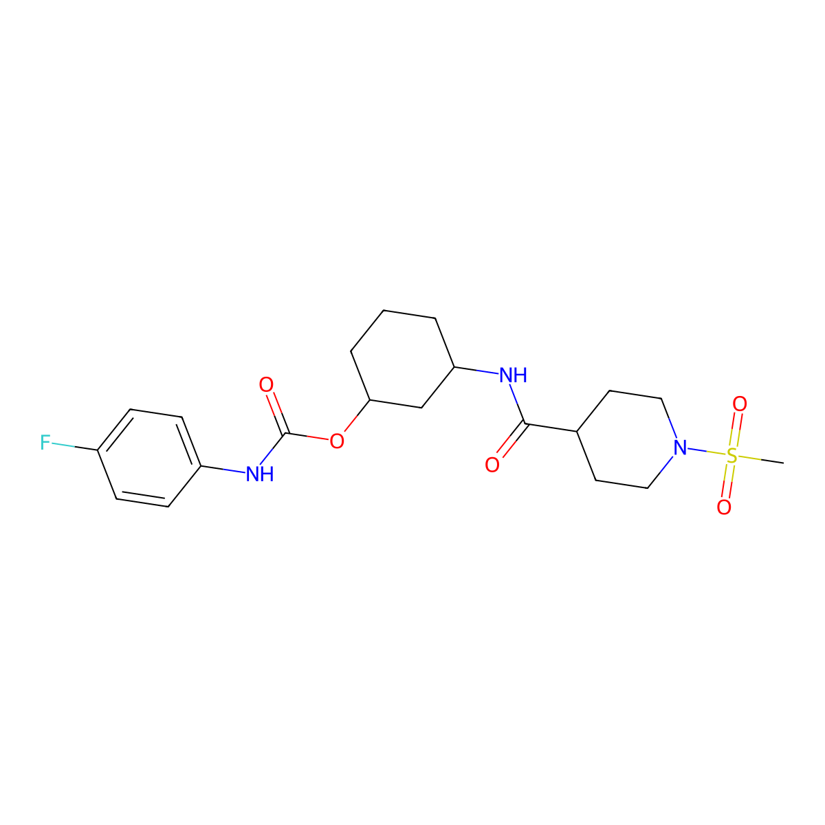 3-(1-(Methylsulfonyl)piperidine-4-carboxamido)cyclohexyl (4-fluorophenyl)carbamate molecular structure, CAS 1351609-82-9