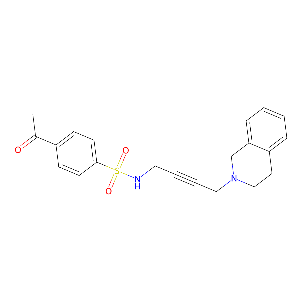 4-acetyl-N-(4-(3,4-dihydroisoquinolin-2(1H)-yl)but-2-yn-1-yl)benzenesulfonamide molecular structure, CAS 1351609-86-3