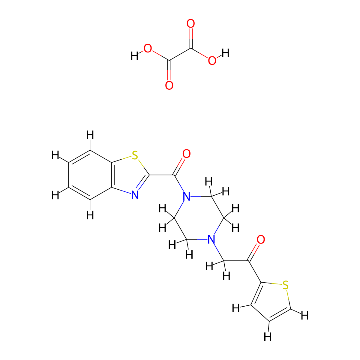 2-(4-(Benzo[d]thiazole-2-carbonyl)piperazin-1-yl)-1-(thiophen-2-yl)ethanone oxalate molecular structure, CAS 1351609-88-5