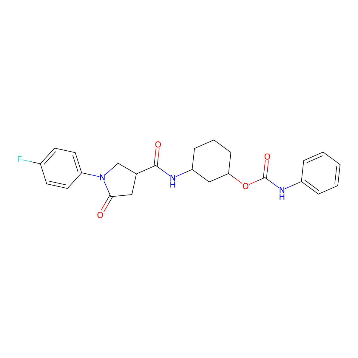 3-(1-(4-Fluorophenyl)-5-oxopyrrolidine-3-carboxamido)cyclohexyl phenylcarbamate molecular structure, CAS 1351609-97-6