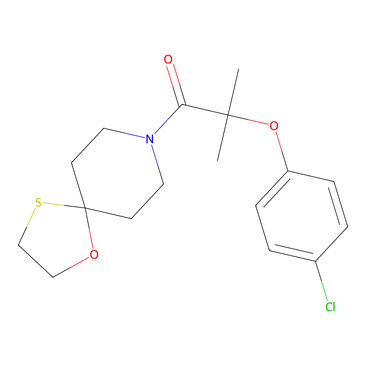 2-(4-Chlorophenoxy)-2-methyl-1-(1-oxa-4-thia-8-azaspiro[4.5]decan-8-yl)propan-1-one molecular structure, CAS 1351609-98-7