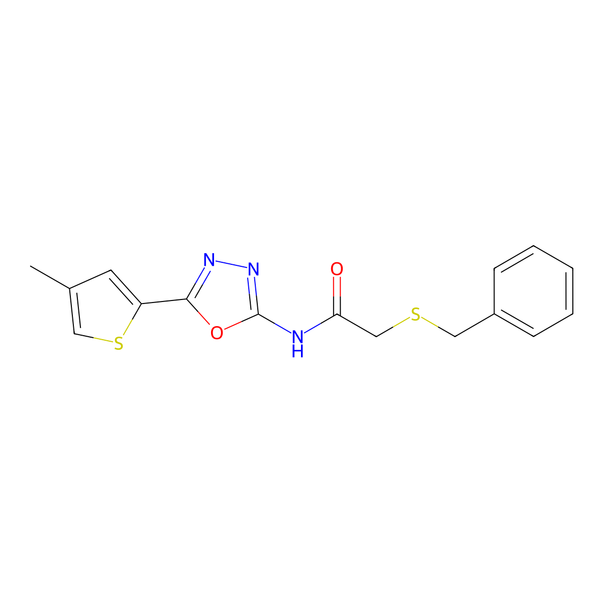 2-(benzylsulfanyl)-N-[5-(4-methylthiophen-2-yl)-1,3,4-oxadiazol-2-yl]acetamide molecular structure, CAS 1351609-99-8