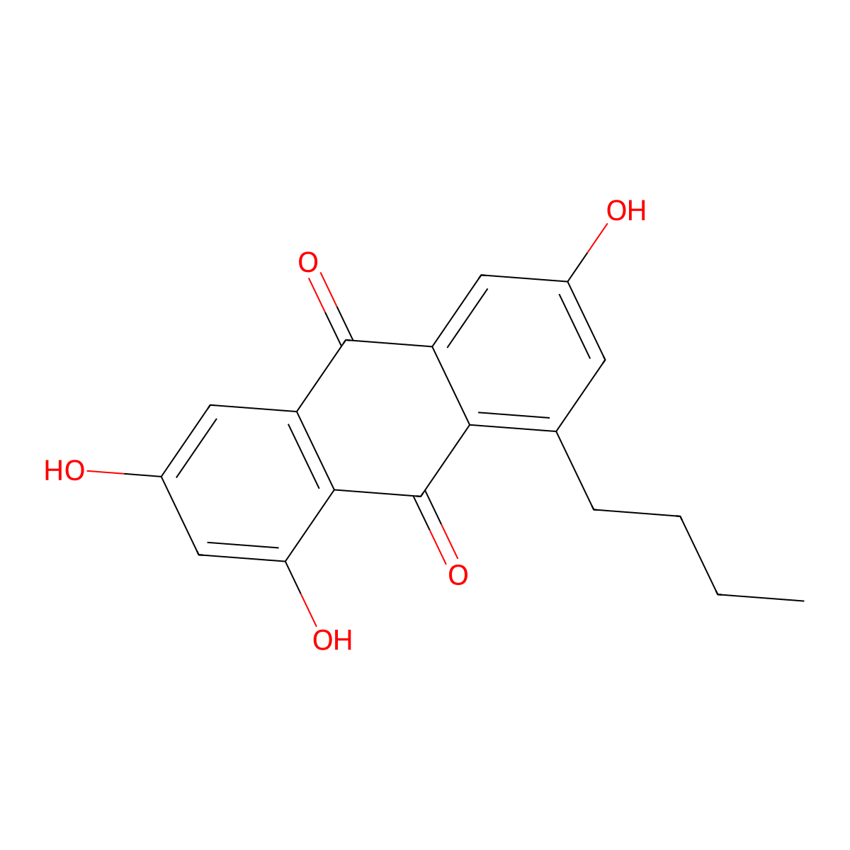 1-Butyl-3,6,8-trihydroxy-9,10-anthracenedione molecular structure, CAS 135161-97-6