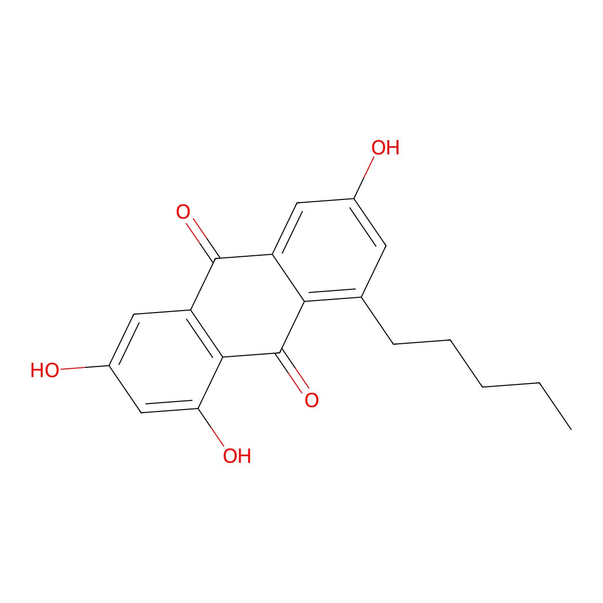 1,3,6-Trihydroxy-8-pentyl-9,10-anthracenedione molecular structure, CAS 135161-99-8