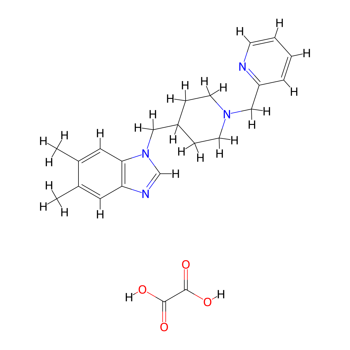 5,6-dimethyl-1-((1-(pyridin-2-ylmethyl)piperidin-4-yl)methyl)-1H-benzo[d]imidazole oxalate molecular structure, CAS 1351610-00-8