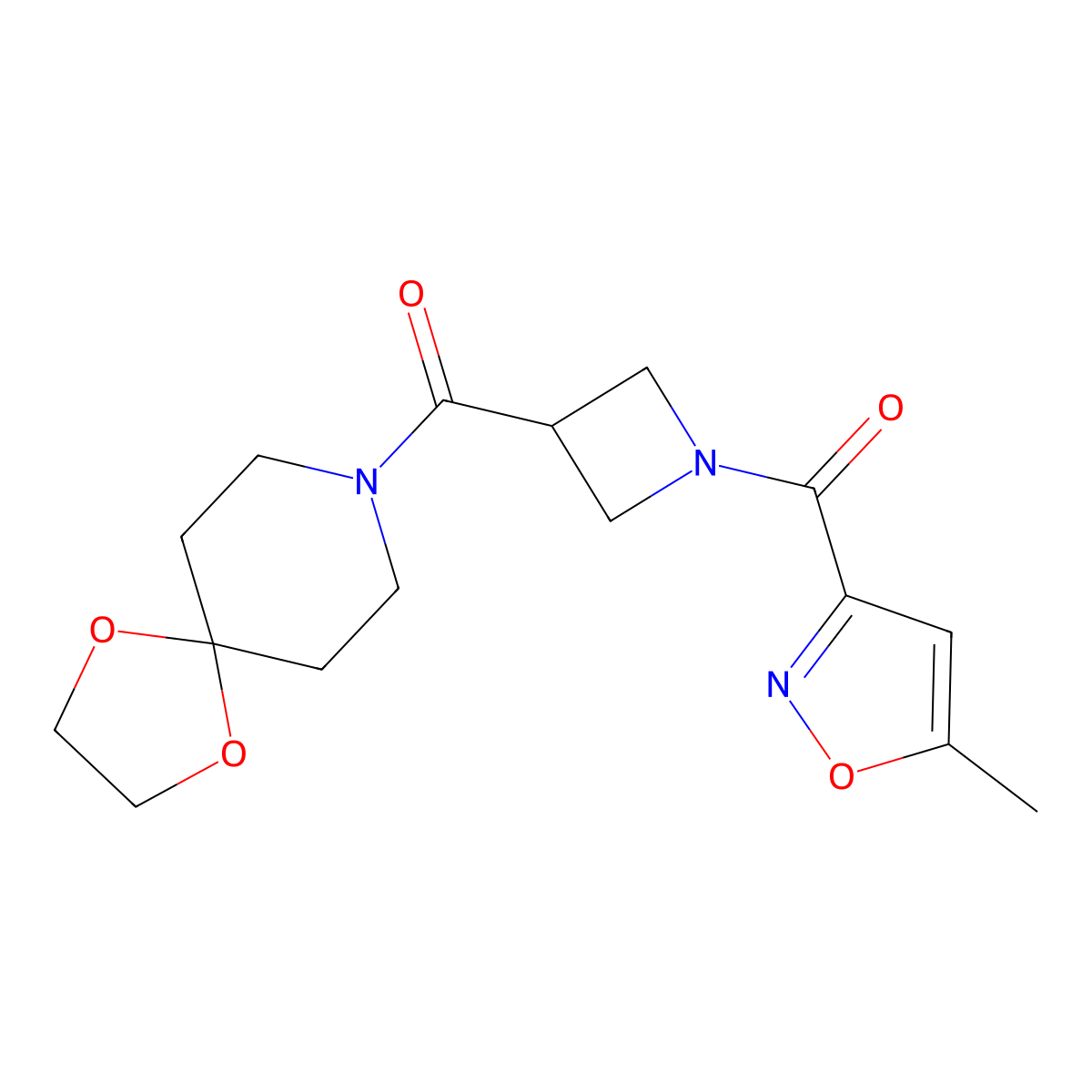 (3-(1,4-Dioxa-8-azaspiro[4.5]decane-8-carbonyl)azetidin-1-yl)(5-methylisoxazol-3-yl)methanone molecular structure, CAS 1351610-02-0