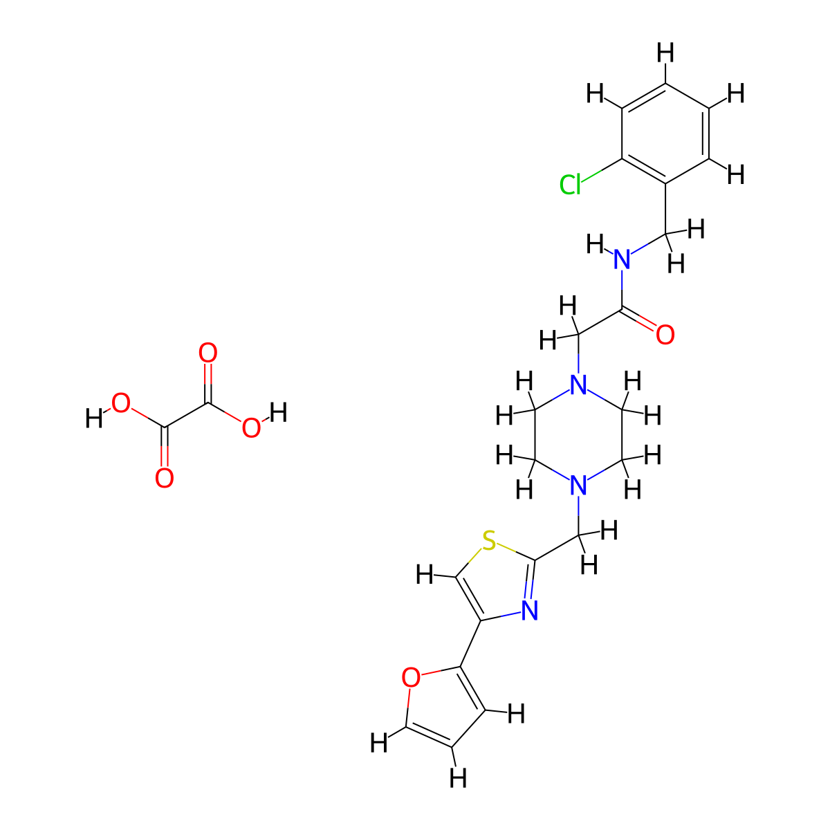 N-(2-chlorobenzyl)-2-(4-((4-(furan-2-yl)thiazol-2-yl)methyl)piperazin-1-yl)acetamide oxalate molecular structure, CAS 1351610-13-3