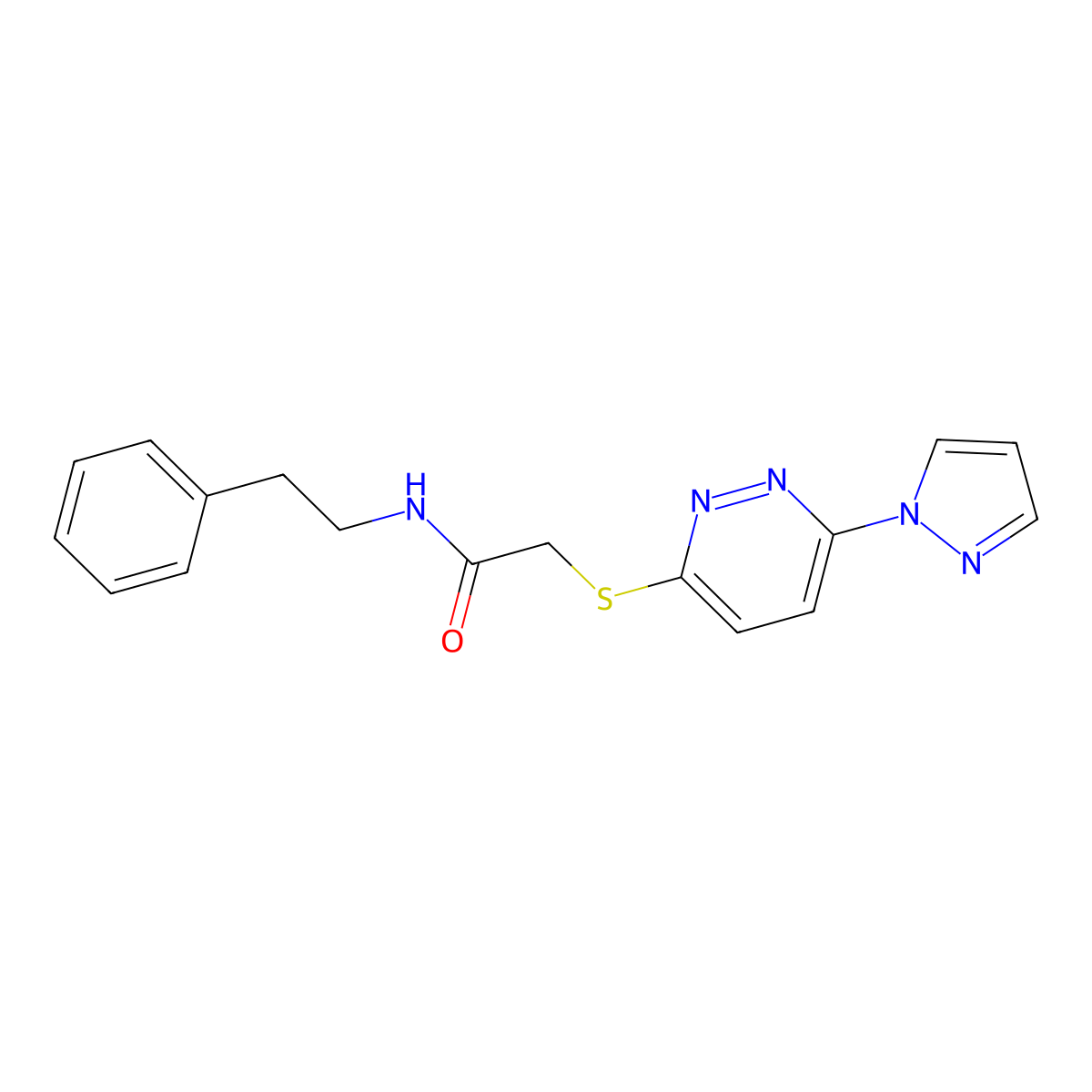 2-((6-(1H-pyrazol-1-yl)pyridazin-3-yl)thio)-N-phenethylacetamide molecular structure, CAS 1351610-16-6