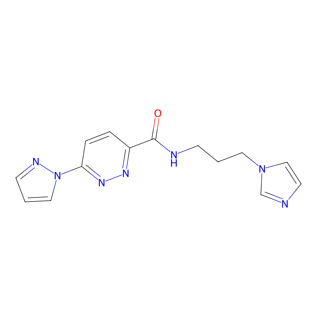 N-(3-(1H-imidazol-1-yl)propyl)-6-(1H-pyrazol-1-yl)pyridazine-3-carboxamide molecular structure, CAS 1351610-19-9