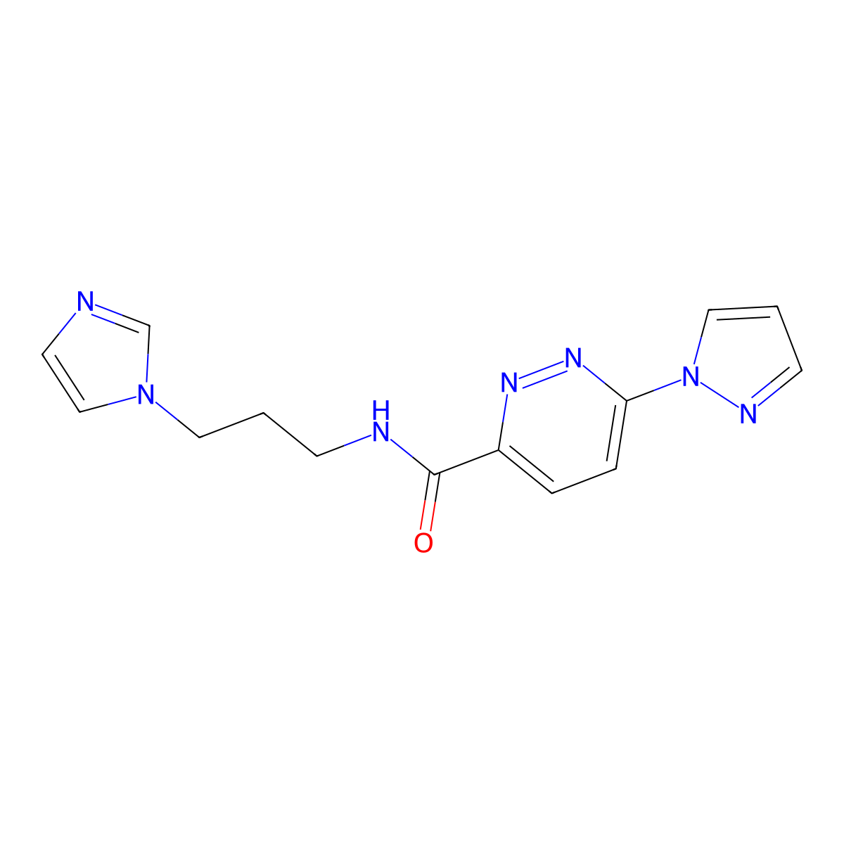 N-(3-(1H-imidazol-1-yl)propyl)-6-(1H-pyrazol-1-yl)pyridazine-3-carboxamide molecular structure, CAS 1351610-19-9
