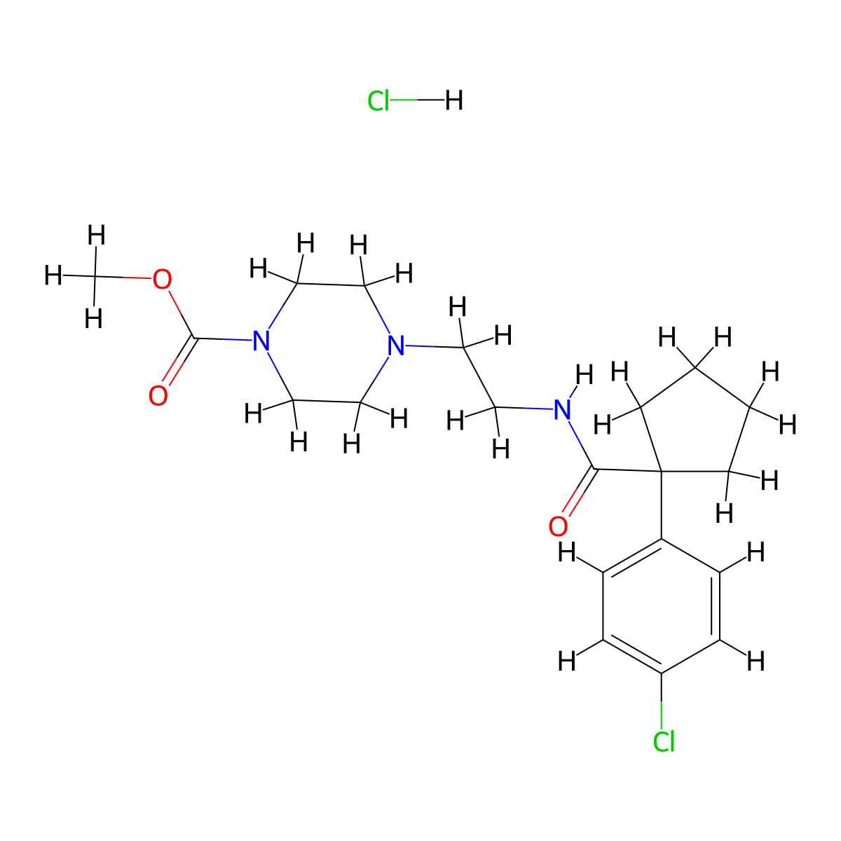 Methyl 4-(2-(1-(4-chlorophenyl)cyclopentanecarboxamido)ethyl)piperazine-1-carboxylate hydrochloride molecular structure, CAS 1351610-21-3