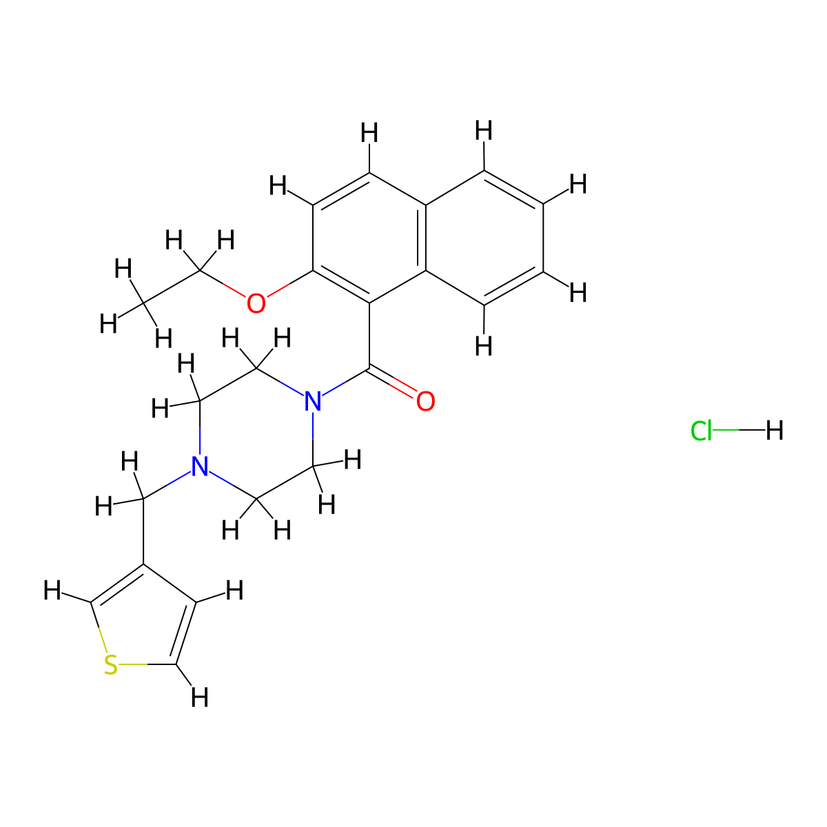 (2-Ethoxynaphthalen-1-yl)(4-(thiophen-3-ylmethyl)piperazin-1-yl)methanone hydrochloride molecular structure, CAS 1351610-25-7
