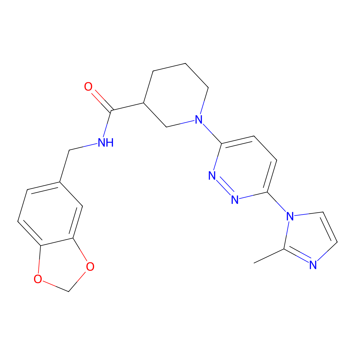 N-(benzo[d][1,3]dioxol-5-ylmethyl)-1-(6-(2-methyl-1H-imidazol-1-yl)pyridazin-3-yl)piperidine-3-carboxamide molecular structure, CAS 1351610-30-4