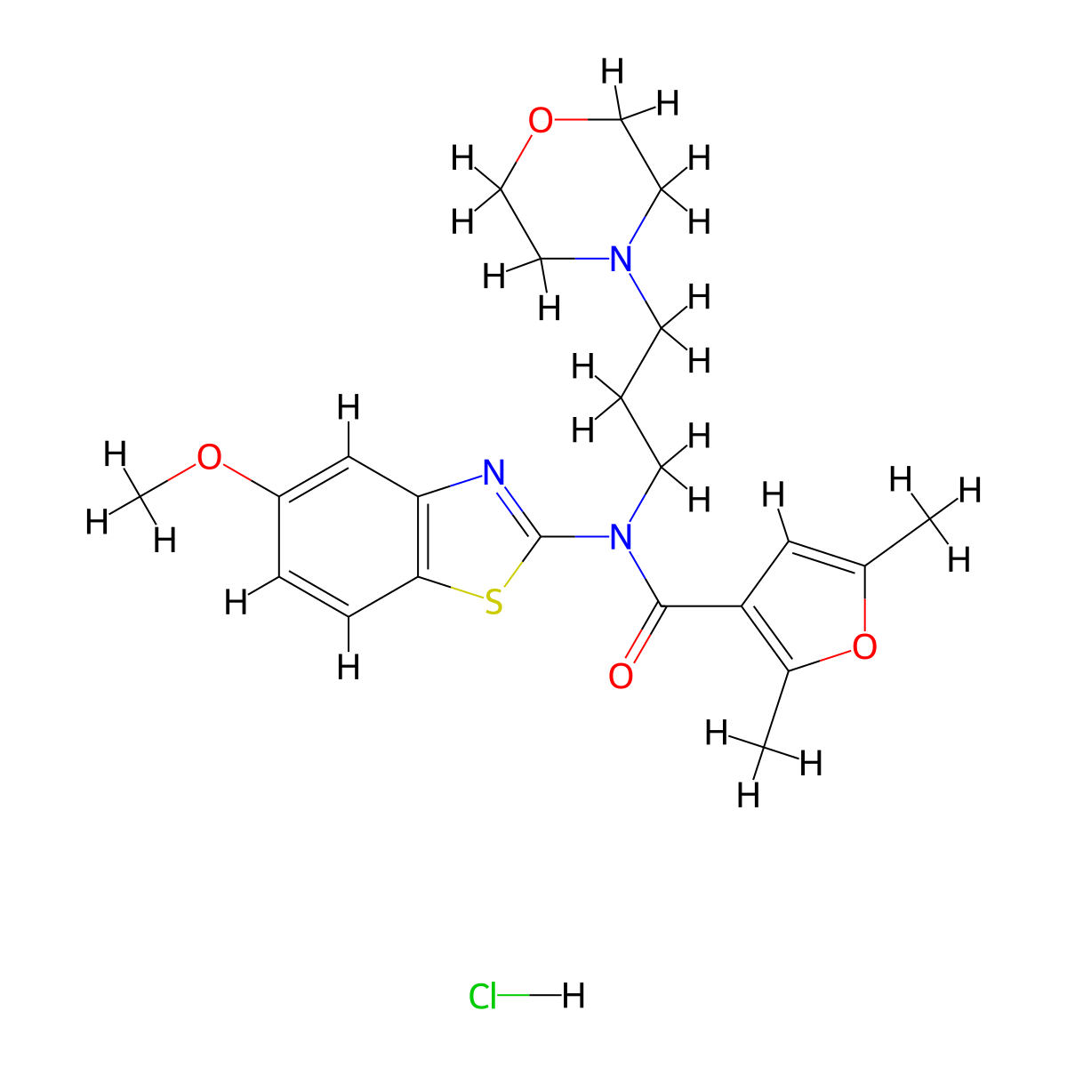 N-(5-methoxybenzo[d]thiazol-2-yl)-2,5-dimethyl-N-(3-morpholinopropyl)furan-3-carboxamide hydrochloride molecular structure, CAS 1351610-32-6