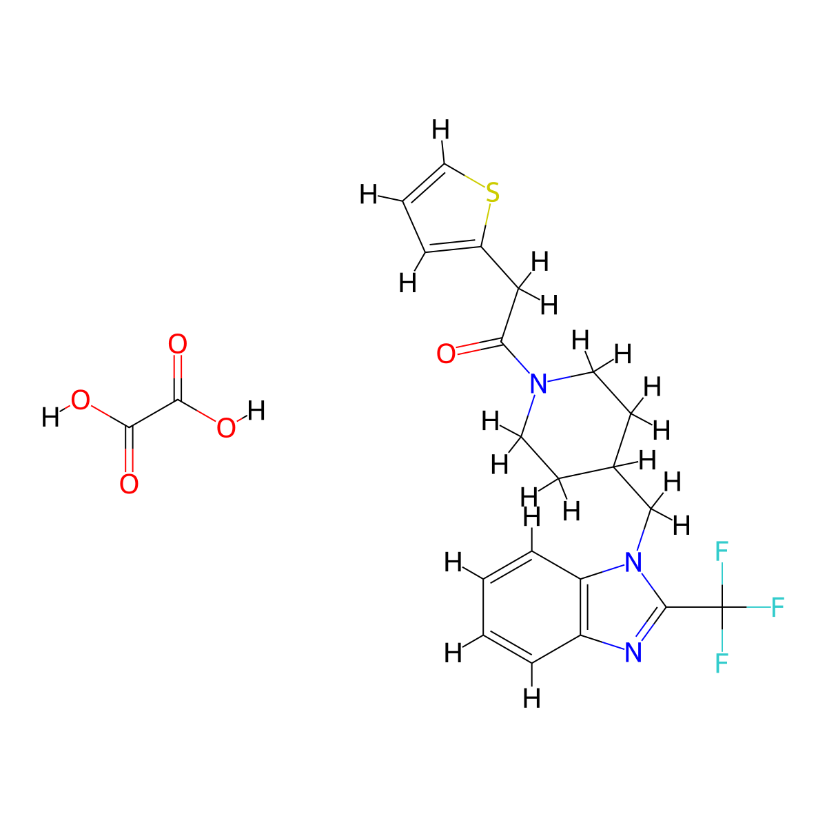 2-(thiophen-2-yl)-1-(4-((2-(trifluoromethyl)-1H-benzo[d]imidazol-1-yl)methyl)piperidin-1-yl)ethanone oxalate molecular structure, CAS 1351610-33-7