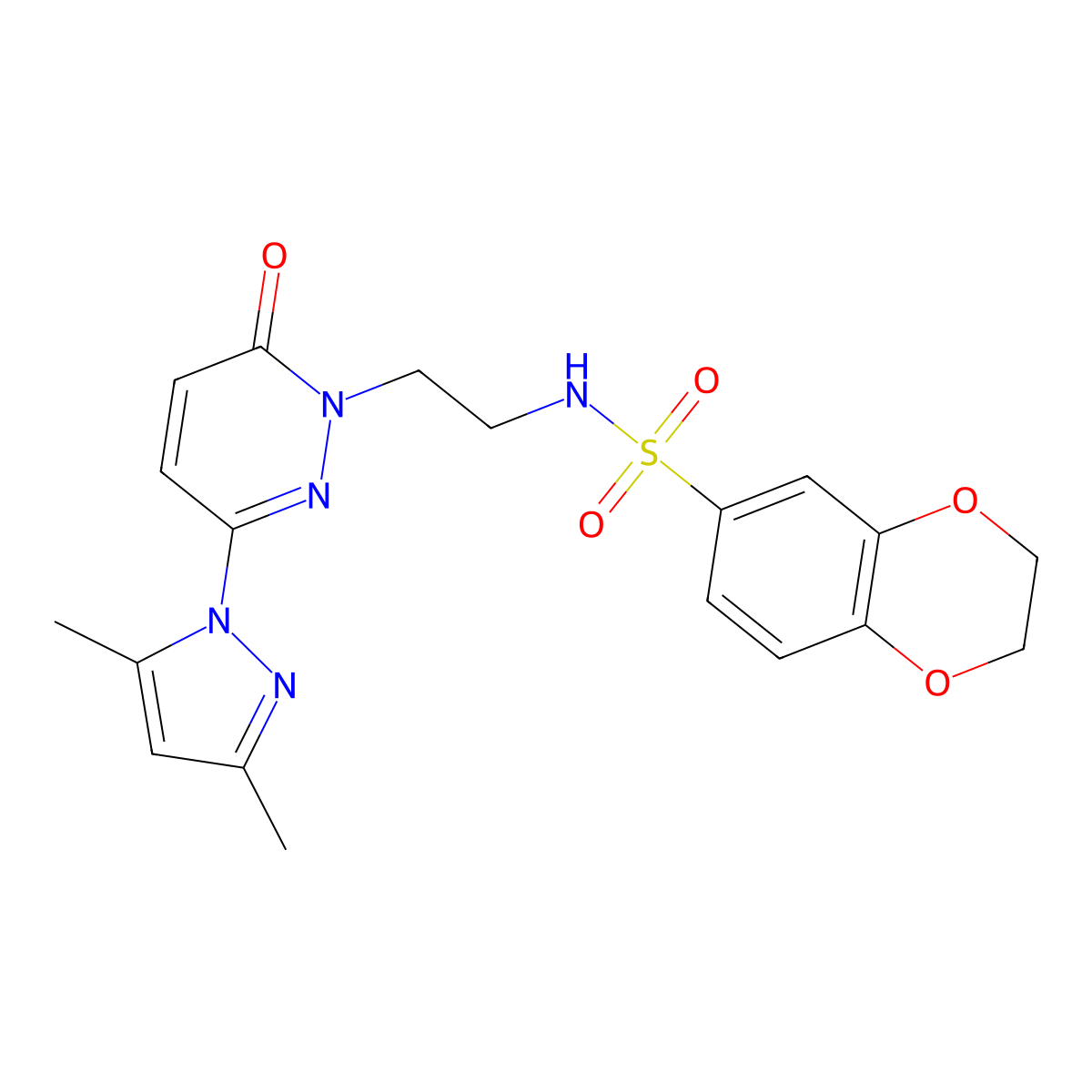 N-(2-(3-(3,5-dimethyl-1H-pyrazol-1-yl)-6-oxopyridazin-1(6H)-yl)ethyl)-2,3-dihydrobenzo[b][1,4]dioxine-6-sulfonamide molecular structure, CAS 1351610-36-0