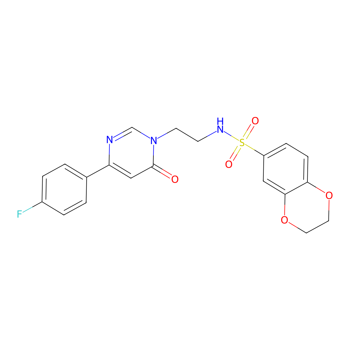 N-(2-(4-(4-fluorophenyl)-6-oxopyrimidin-1(6H)-yl)ethyl)-2,3-dihydrobenzo[b][1,4]dioxine-6-sulfonamide molecular structure, CAS 1351610-38-2