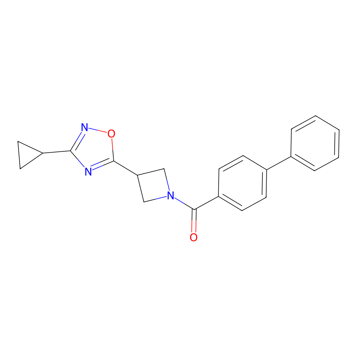 [1,1'-Biphenyl]-4-yl(3-(3-cyclopropyl-1,2,4-oxadiazol-5-yl)azetidin-1-yl)methanone molecular structure, CAS 1351610-43-9