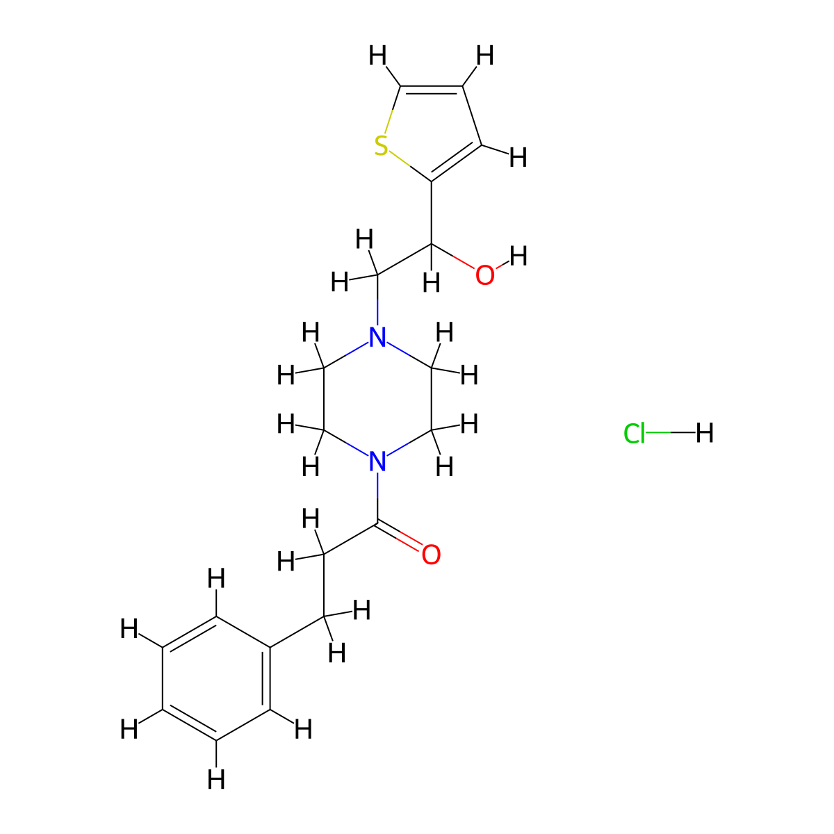 1-{4-[2-Hydroxy-2-(thiophen-2-YL)ethyl]piperazin-1-YL}-3-phenylpropan-1-one hydrochloride molecular structure, CAS 1351610-56-4