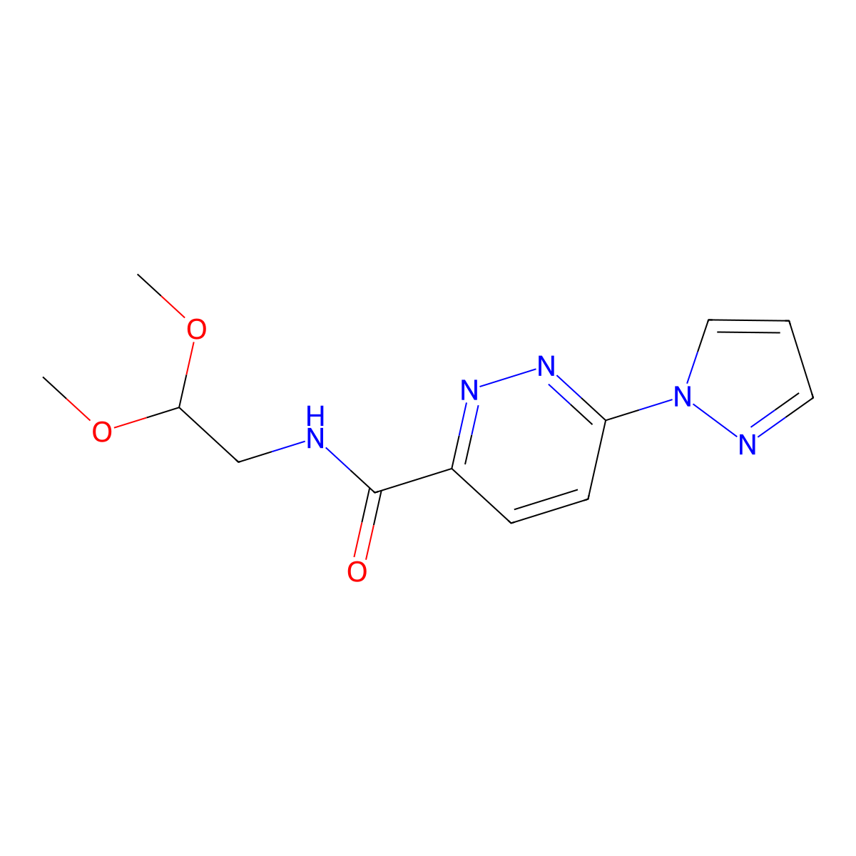 N-(2,2-dimethoxyethyl)-6-(1H-pyrazol-1-yl)pyridazine-3-carboxamide molecular structure, CAS 1351610-63-3