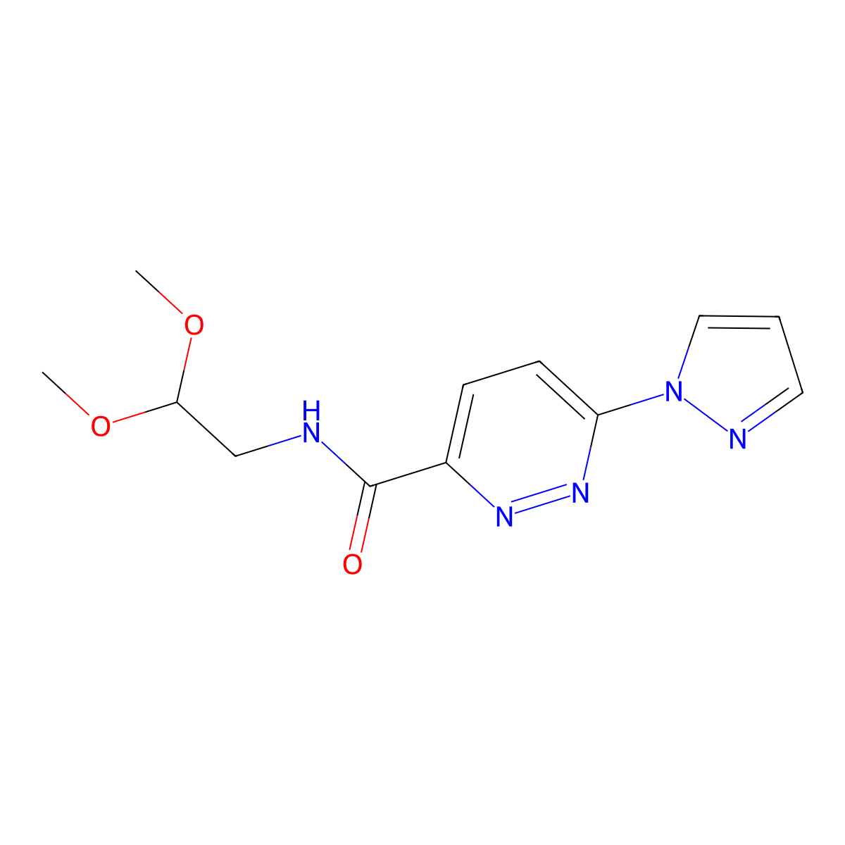 N-(2,2-dimethoxyethyl)-6-(1H-pyrazol-1-yl)pyridazine-3-carboxamide molecular structure, CAS 1351610-63-3