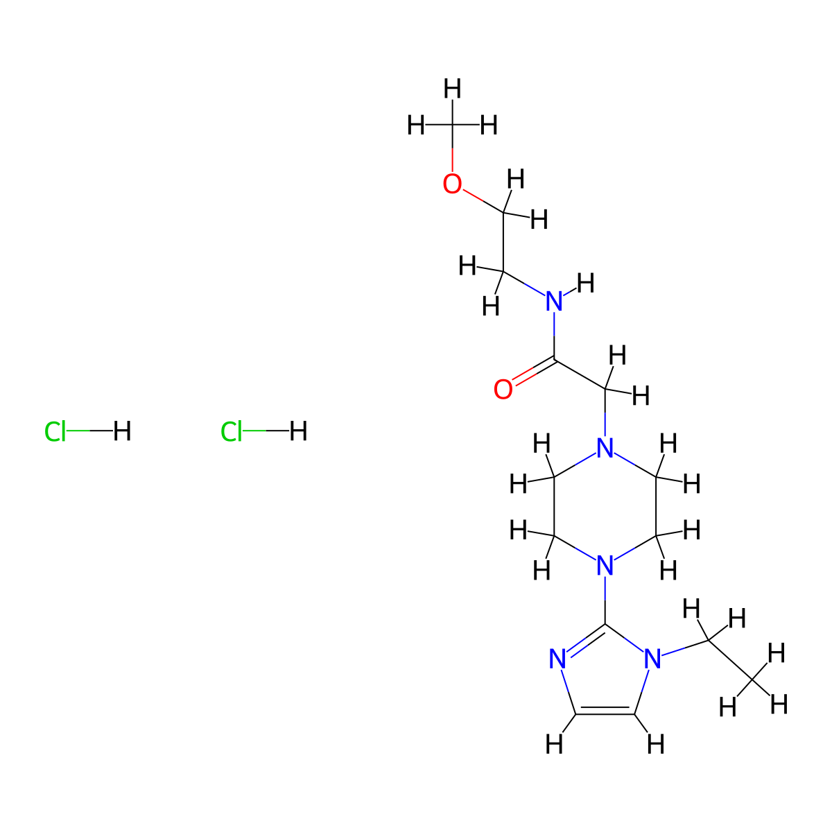 2-(4-(1-ethyl-1H-imidazol-2-yl)piperazin-1-yl)-N-(2-methoxyethyl)acetamide dihydrochloride molecular structure, CAS 1351610-66-6