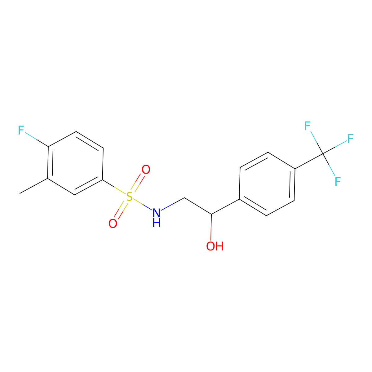 4-fluoro-N-(2-hydroxy-2-(4-(trifluoromethyl)phenyl)ethyl)-3-methylbenzenesulfonamide molecular structure, CAS 1351610-71-3