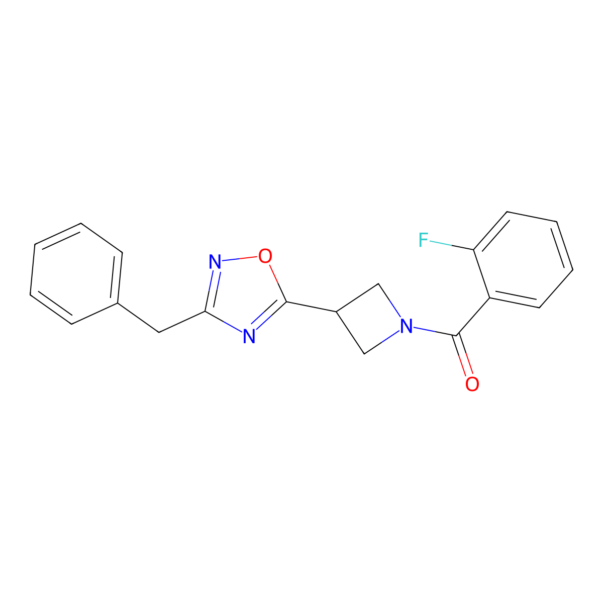 (3-(3-Benzyl-1,2,4-oxadiazol-5-yl)azetidin-1-yl)(2-fluorophenyl)methanone molecular structure, CAS 1351610-77-9
