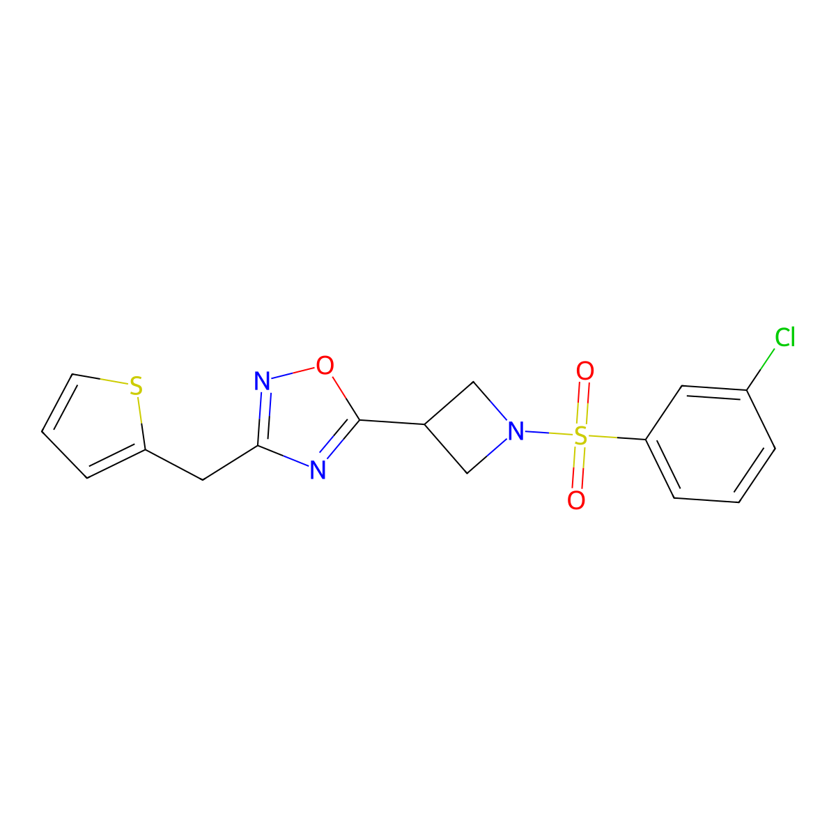 5-(1-((3-Chlorophenyl)sulfonyl)azetidin-3-yl)-3-(thiophen-2-ylmethyl)-1,2,4-oxadiazole molecular structure, CAS 1351610-97-3