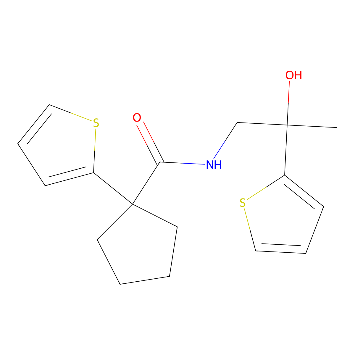 N-[2-hydroxy-2-(thiophen-2-yl)propyl]-1-(thiophen-2-yl)cyclopentane-1-carboxamide molecular structure, CAS 1351610-98-4