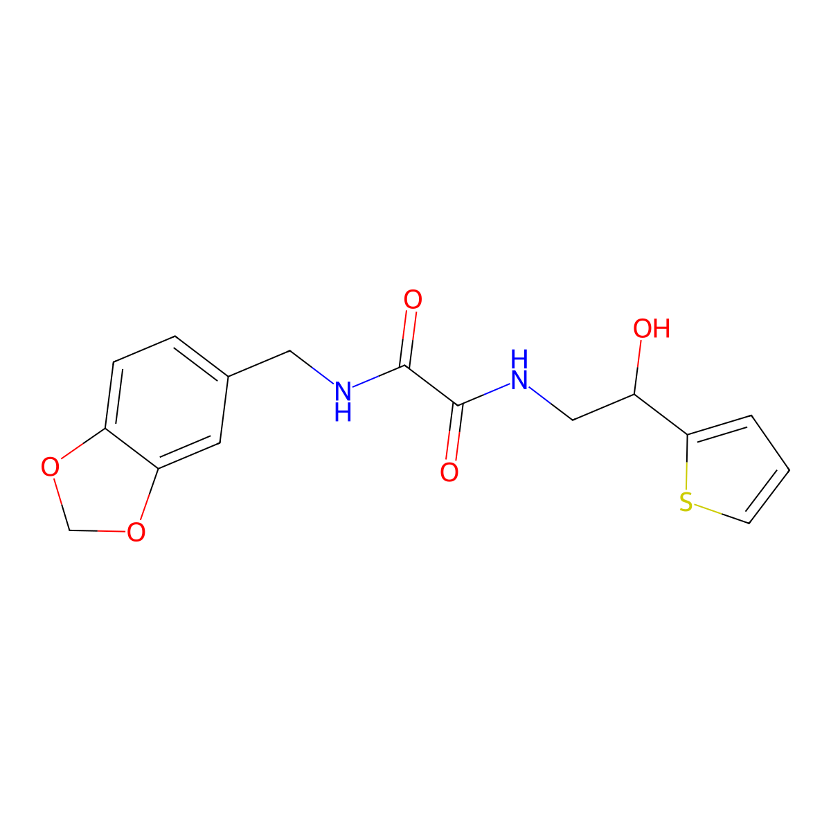 N1-(benzo[d][1,3]dioxol-5-ylmethyl)-N2-(2-hydroxy-2-(thiophen-2-yl)ethyl)oxalamide molecular structure, CAS 1351611-09-0