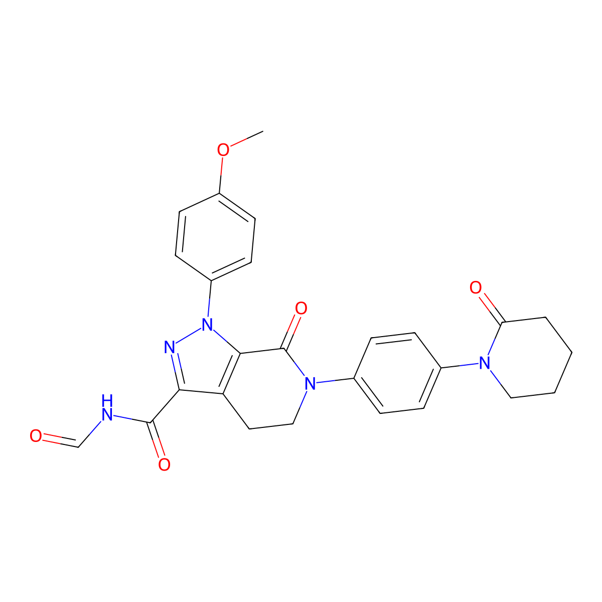 N-formyl-1-(4-methoxyphenyl)-7-oxo-6-(4-(2-oxopiperidin-1-yl)phenyl)-4,5,6,7-tetrahydro-1H-pyrazolo[3,4-c]pyridine-3-carboxamide molecular structure, CAS 1351611-14-7