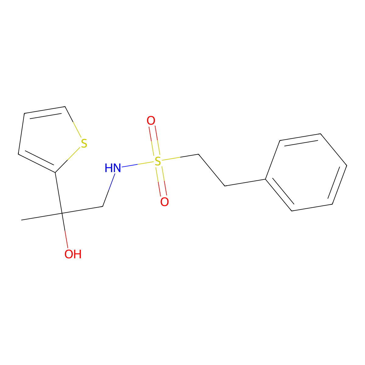 N-[2-hydroxy-2-(thiophen-2-yl)propyl]-2-phenylethane-1-sulfonamide molecular structure, CAS 1351611-17-0