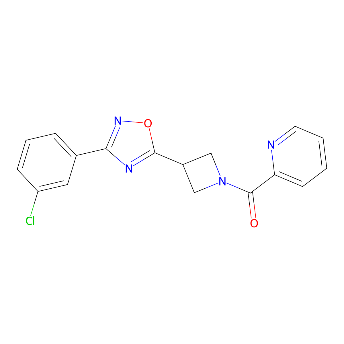 (3-(3-(3-Chlorophenyl)-1,2,4-oxadiazol-5-yl)azetidin-1-yl)(pyridin-2-yl)methanone molecular structure, CAS 1351611-22-7