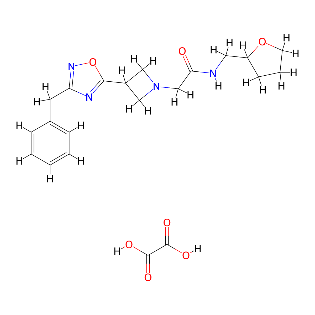 2-(3-(3-benzyl-1,2,4-oxadiazol-5-yl)azetidin-1-yl)-N-((tetrahydrofuran-2-yl)methyl)acetamide oxalate molecular structure, CAS 1351611-24-9