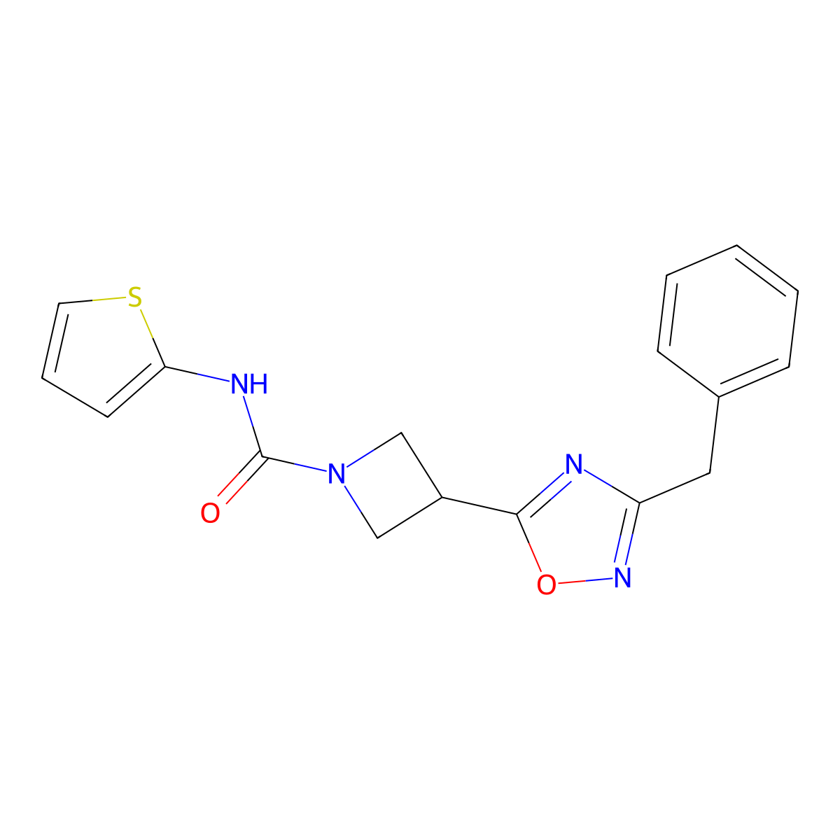 3-(3-benzyl-1,2,4-oxadiazol-5-yl)-N-(thiophen-2-yl)azetidine-1-carboxamide molecular structure, CAS 1351611-29-4