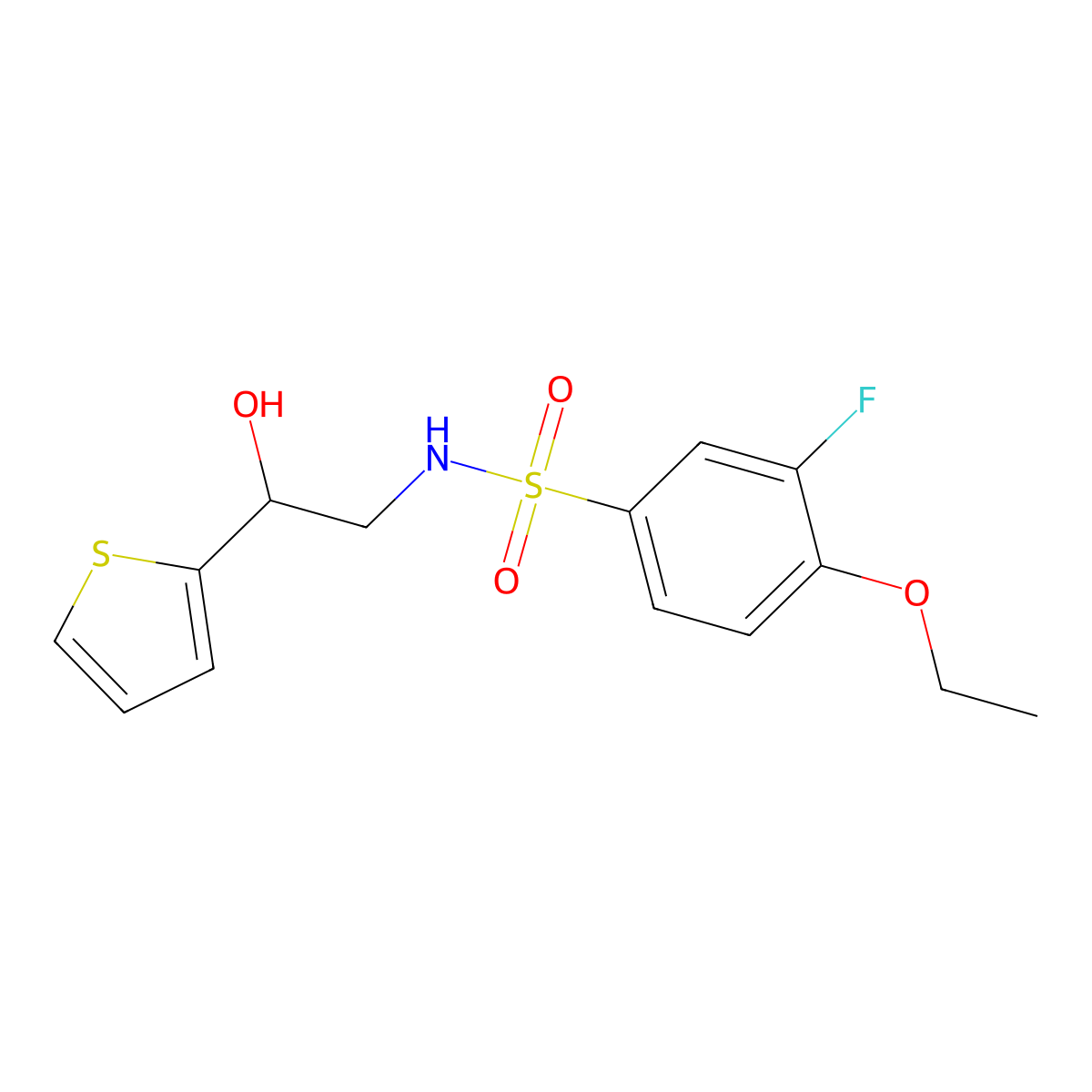 4-ethoxy-3-fluoro-N-(2-hydroxy-2-(thiophen-2-yl)ethyl)benzenesulfonamide molecular structure, CAS 1351611-34-1