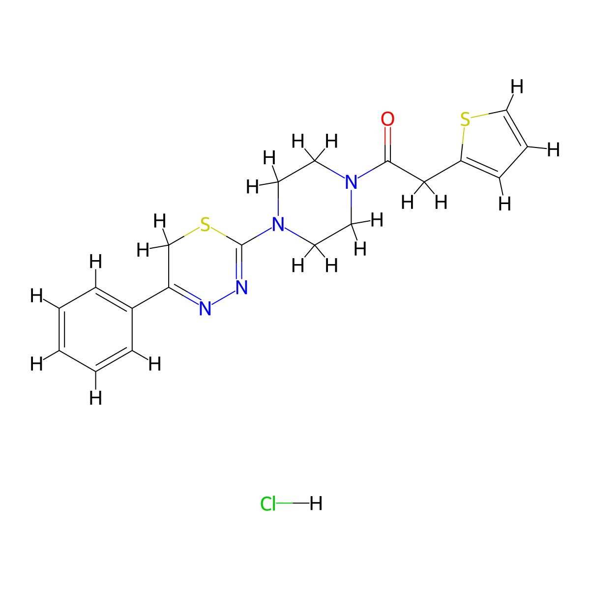 1-(4-(5-phenyl-6H-1,3,4-thiadiazin-2-yl)piperazin-1-yl)-2-(thiophen-2-yl)ethanone hydrochloride molecular structure, CAS 1351611-38-5