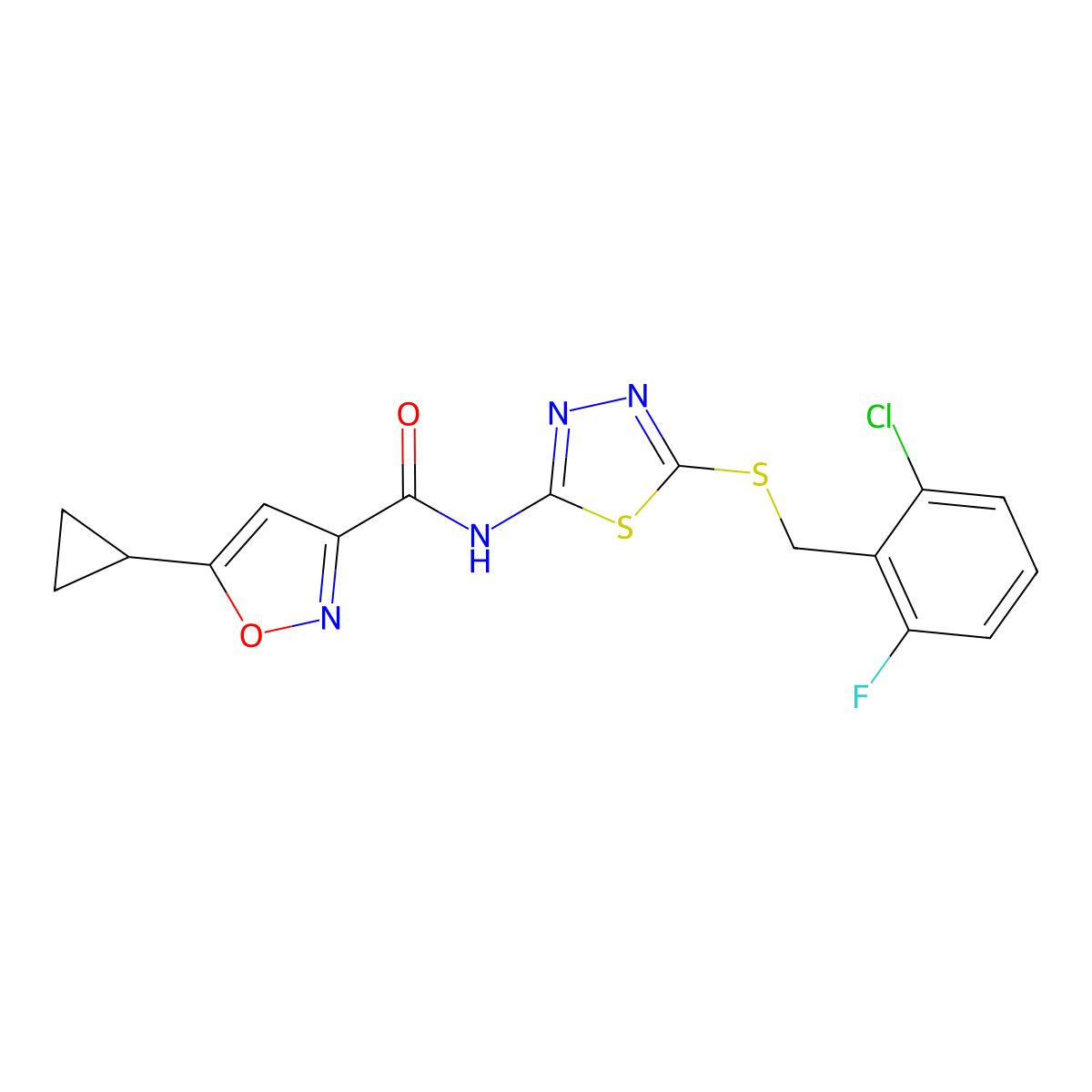 N-(5-((2-chloro-6-fluorobenzyl)thio)-1,3,4-thiadiazol-2-yl)-5-cyclopropylisoxazole-3-carboxamide molecular structure, CAS 1351611-60-3