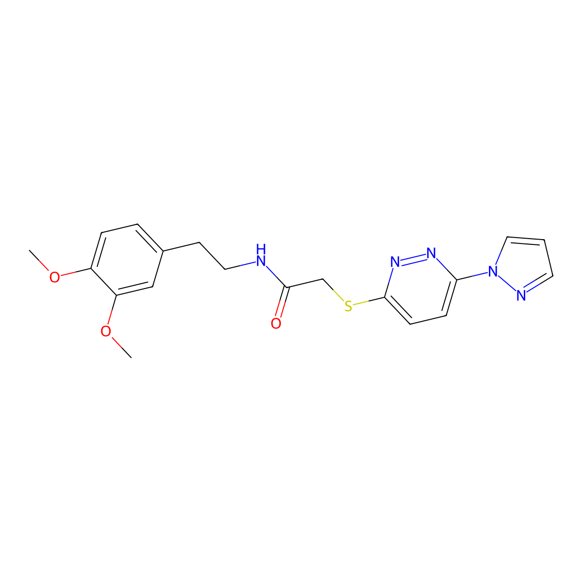 2-((6-(1H-pyrazol-1-yl)pyridazin-3-yl)thio)-N-(3,4-dimethoxyphenethyl)acetamide molecular structure, CAS 1351611-68-1