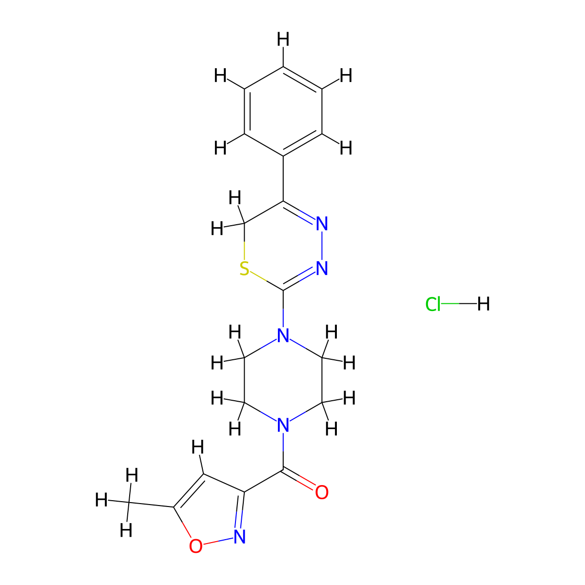 (5-methylisoxazol-3-yl)(4-(5-phenyl-6H-1,3,4-thiadiazin-2-yl)piperazin-1-yl)methanone hydrochloride molecular structure, CAS 1351611-70-5