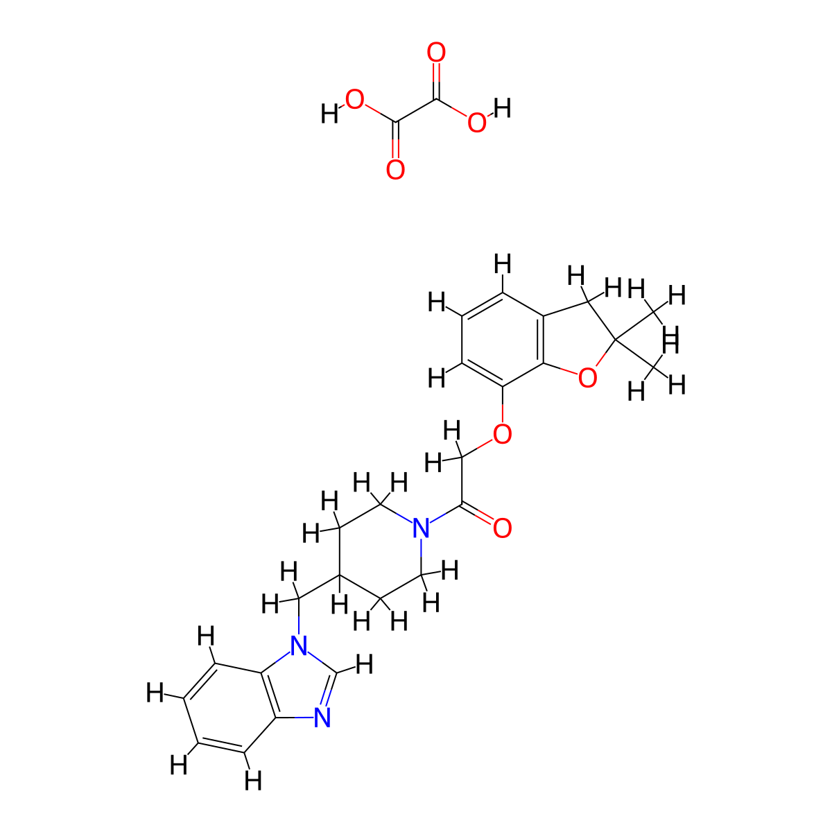 1-(4-((1H-benzo[d]imidazol-1-yl)methyl)piperidin-1-yl)-2-((2,2-dimethyl-2,3-dihydrobenzofuran-7-yl)oxy)ethanone oxalate molecular structure, CAS 1351611-74-9