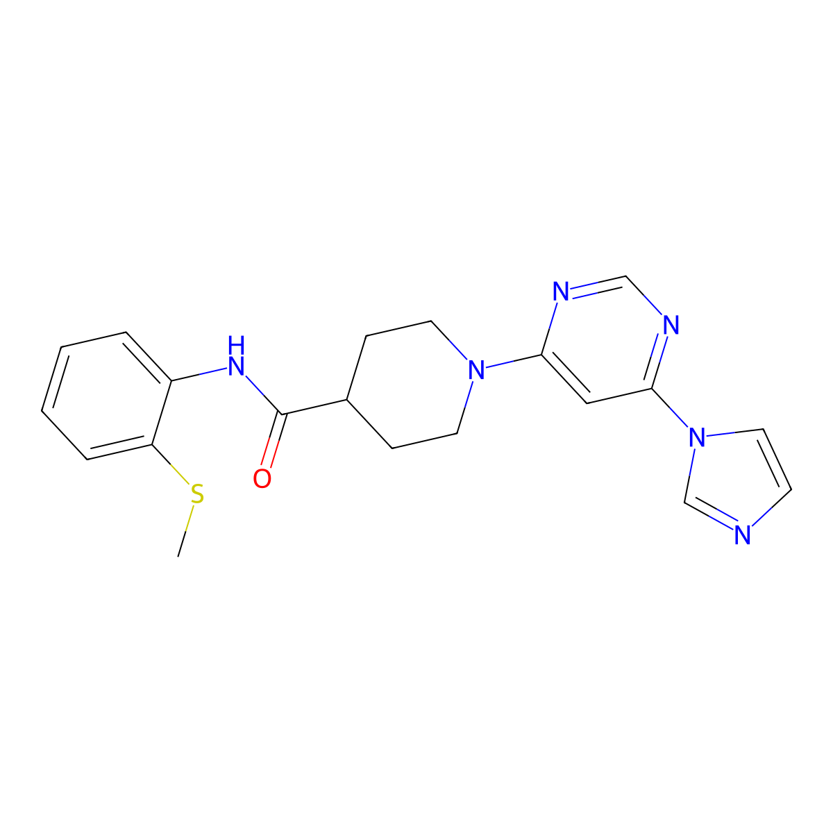 1-(6-(1H-imidazol-1-yl)pyrimidin-4-yl)-N-(2-(methylthio)phenyl)piperidine-4-carboxamide molecular structure, CAS 1351611-76-1