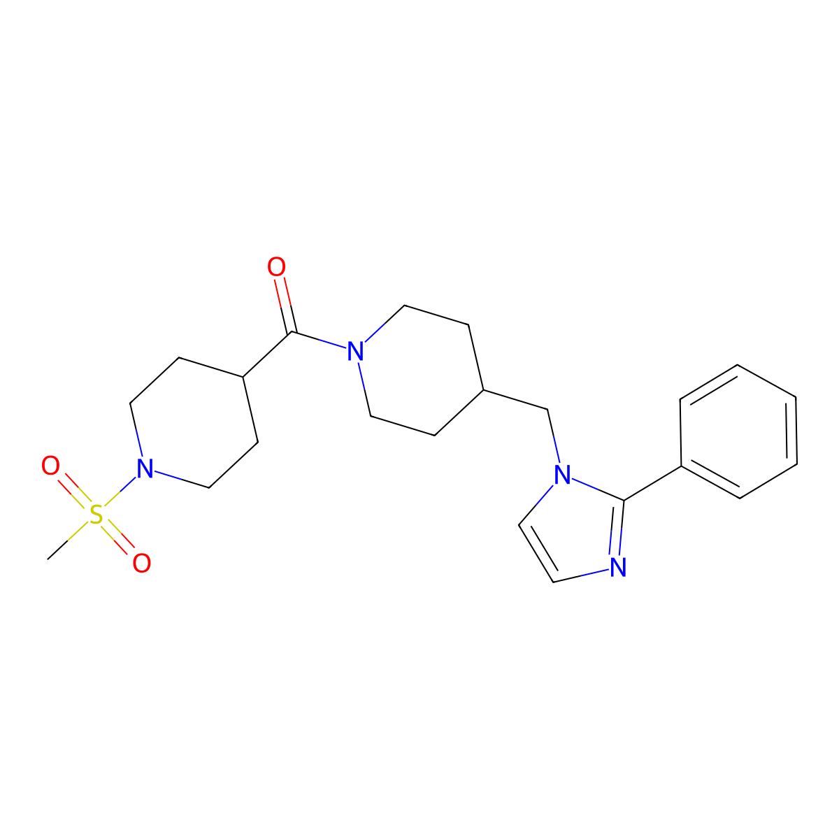 (1-(methylsulfonyl)piperidin-4-yl)(4-((2-phenyl-1H-imidazol-1-yl)methyl)piperidin-1-yl)methanone molecular structure, CAS 1351611-77-2