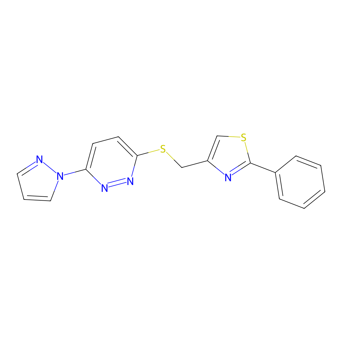 4-(((6-(1H-pyrazol-1-yl)pyridazin-3-yl)thio)methyl)-2-phenylthiazole molecular structure, CAS 1351611-80-7